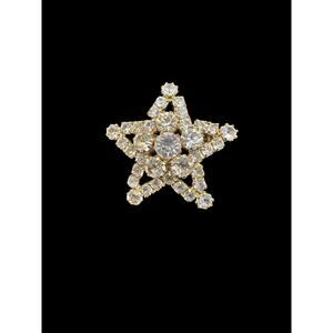 Clear Rhinestone Star Brooch Gold Tone Vintage